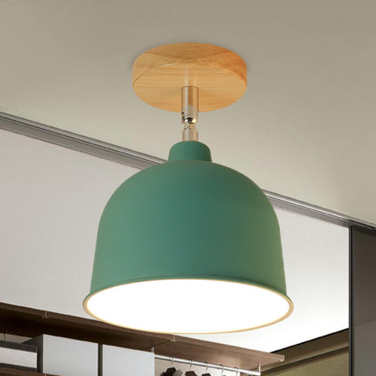 Yellow/Green Metallic Dome Shade Semi-Flush Ceiling Light for Bedroom