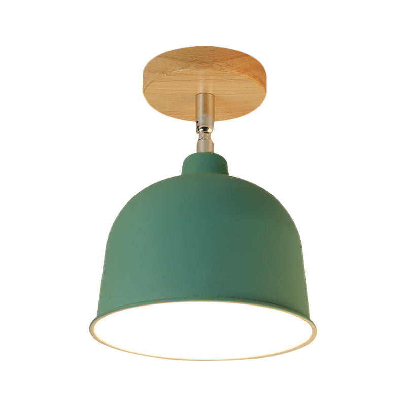 Yellow/Green Metallic Dome Shade Semi-Flush Ceiling Light for Bedroom