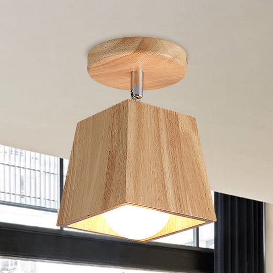 Modern Wood Ceiling Mounted Rotatable Square Foyer Semi Flush Light Fixture