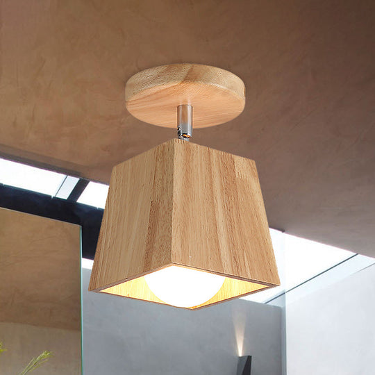 Modern Wood Ceiling Mounted Rotatable Square Foyer Semi Flush Light Fixture