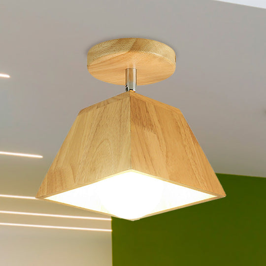 Nordic Style Wood Semi Flush Ceiling Mount Light with Trapezoid Shade - Corridor Lighting Fixture