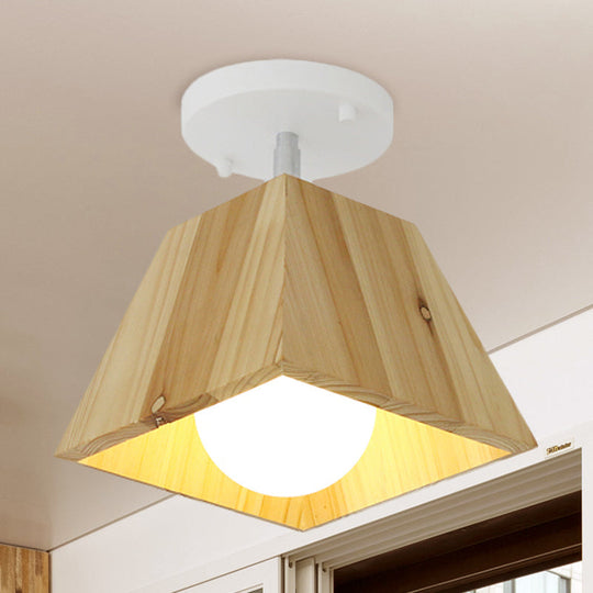 Modern Trapezoid Pendant Light - 1/2/3-Head Wooden Ceiling Fixture in White Finish