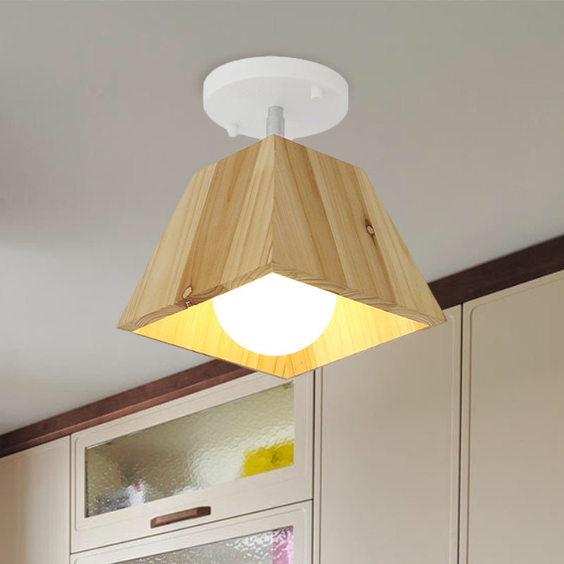 Modern Trapezoid Pendant Light - 1/2/3-Head Wooden Ceiling Fixture in White Finish