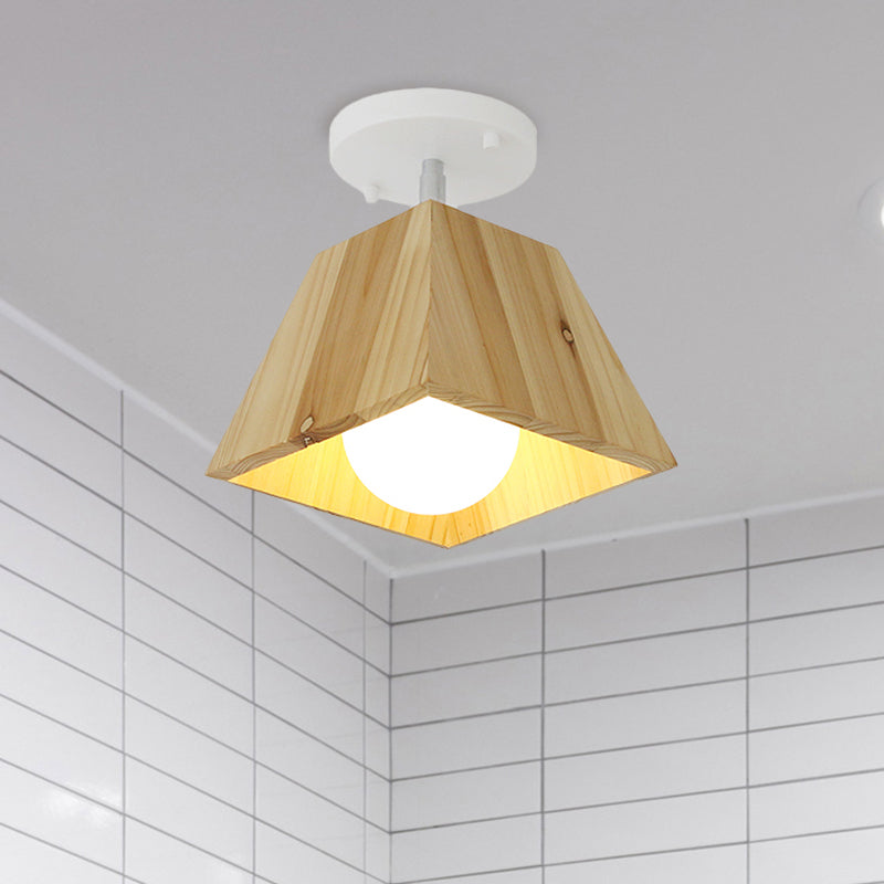 Modern Trapezoid Pendant Light - 1/2/3-Head Wooden Ceiling Fixture in White Finish