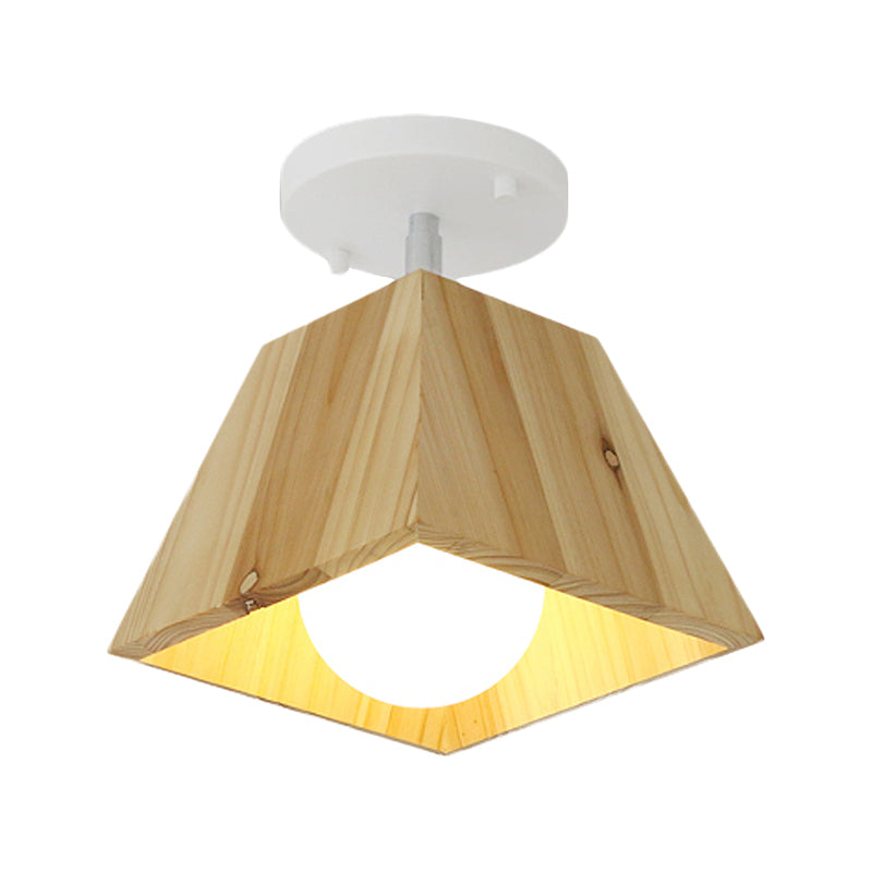 Modern Trapezoid Pendant Light - 1/2/3-Head Wooden Ceiling Fixture in White Finish