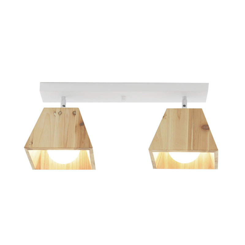 Modern Trapezoid Pendant Light - 1/2/3-Head Wooden Ceiling Fixture in White Finish