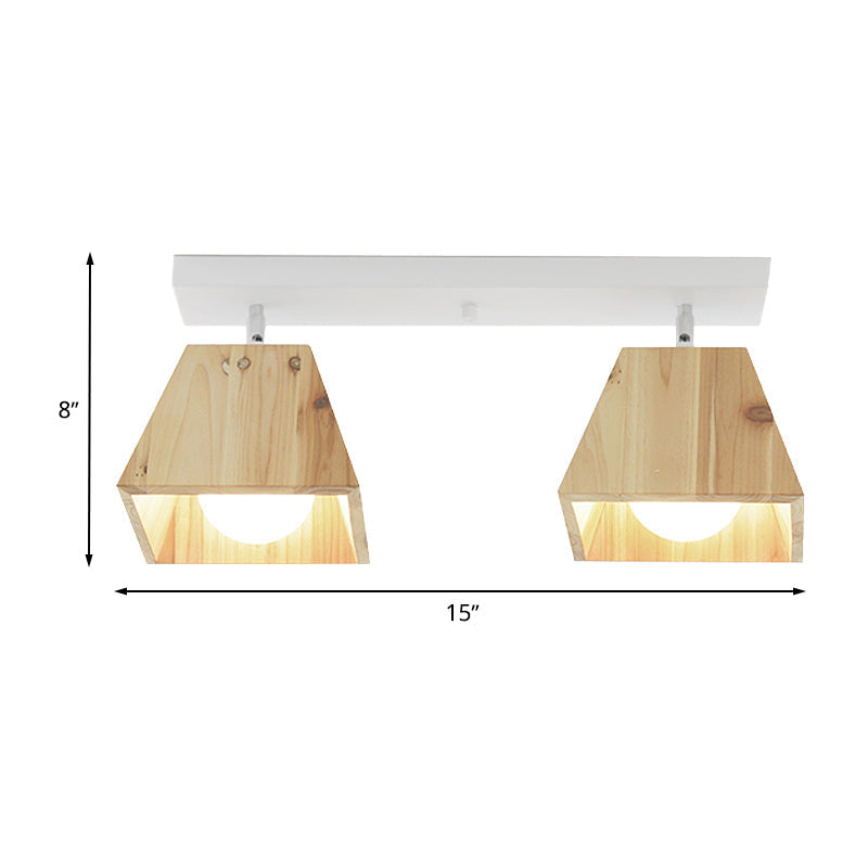 Modern Trapezoid Pendant Light - 1/2/3-Head Wooden Ceiling Fixture in White Finish