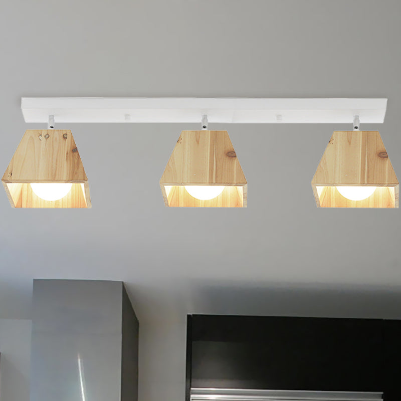 Modern Trapezoid Pendant Light - 1/2/3-Head Wooden Ceiling Fixture in White Finish