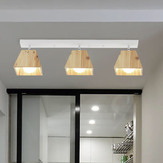 Modern Trapezoid Pendant Light - 1/2/3-Head Wooden Ceiling Fixture in White Finish