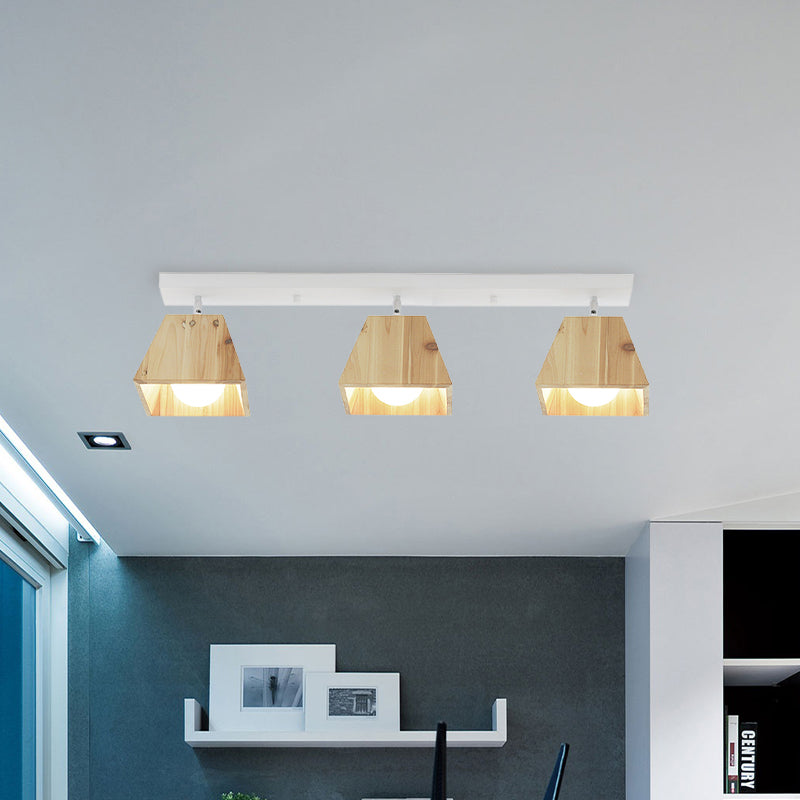 Modern Trapezoid Pendant Light - 1/2/3-Head Wooden Ceiling Fixture in White Finish