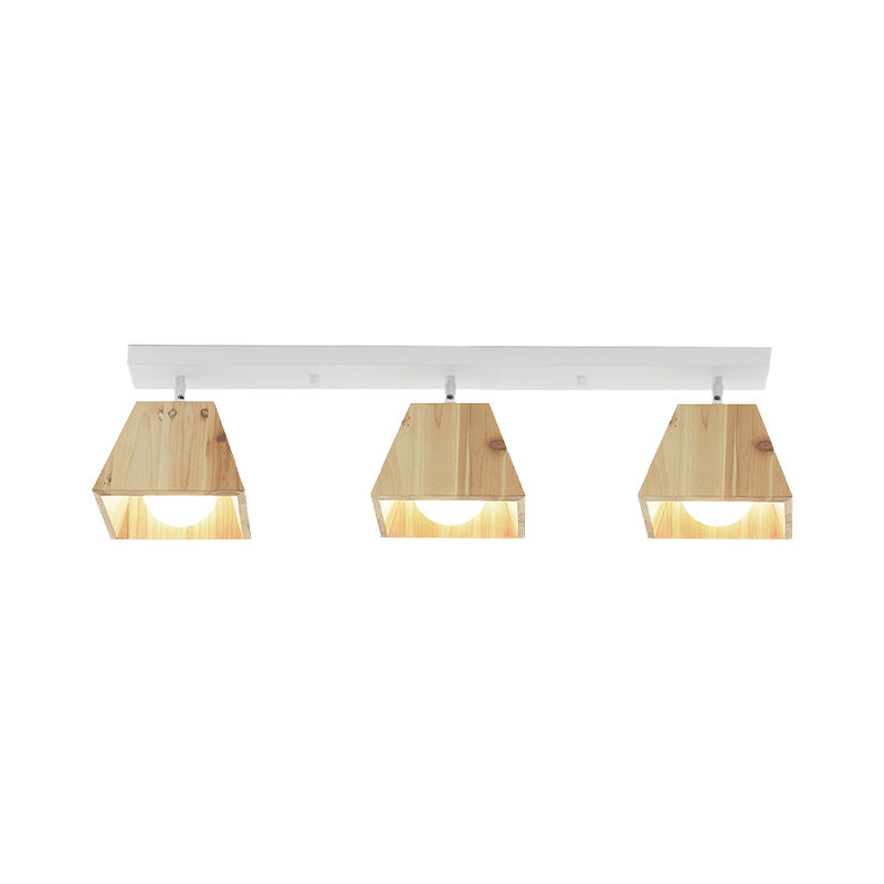 Modern Trapezoid Pendant Light - 1/2/3-Head Wooden Ceiling Fixture in White Finish