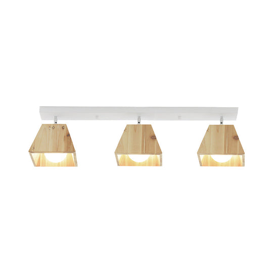 Modern Trapezoid Pendant Light - 1/2/3-Head Wooden Ceiling Fixture In White Finish