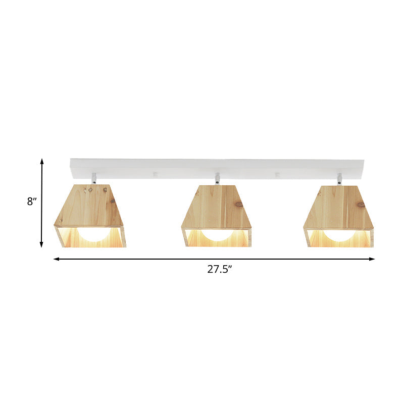 Modern Trapezoid Pendant Light - 1/2/3-Head Wooden Ceiling Fixture in White Finish