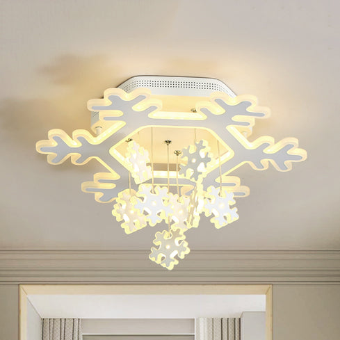 White LED Flushmount Snowflake Ceiling Light for Kindergarten - Modern & Acrylic