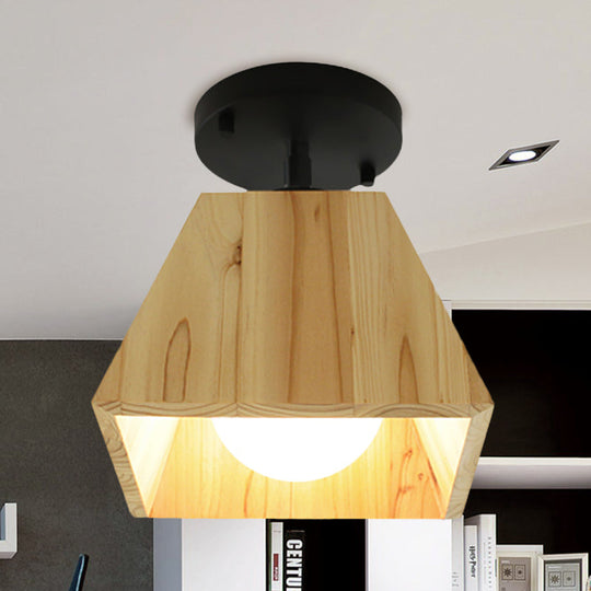 Sleek Wooden Trapezoid Semi Mount Lighting - Modern Style for Bedroom Ceiling (1/2/3 Lights)