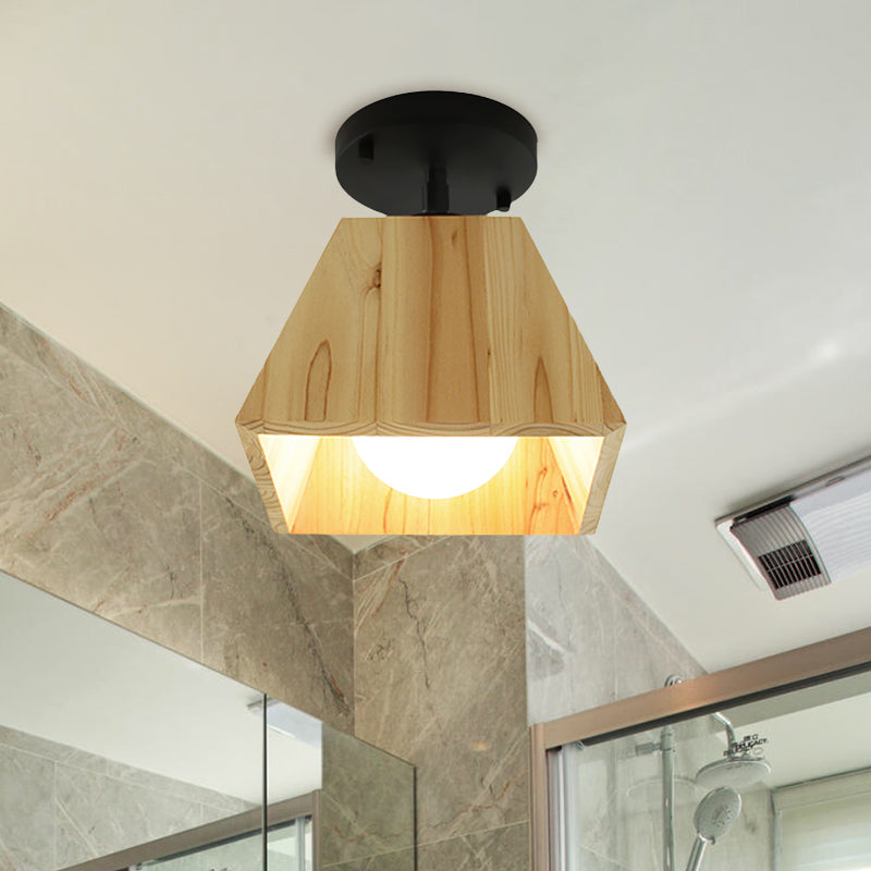 Sleek Wooden Trapezoid Semi Mount Lighting - Modern Style for Bedroom Ceiling (1/2/3 Lights)