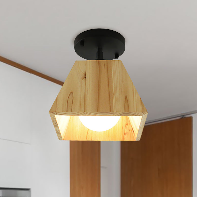 Sleek Wooden Trapezoid Semi Mount Lighting - Modern Style for Bedroom Ceiling (1/2/3 Lights)