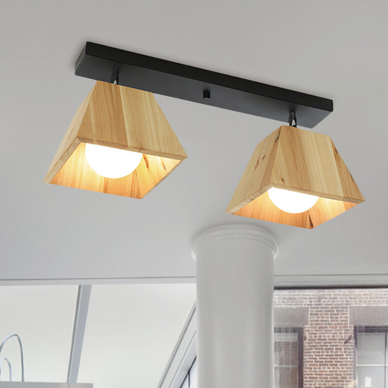 Sleek Wooden Trapezoid Semi Mount Lighting - Modern Style for Bedroom Ceiling (1/2/3 Lights)