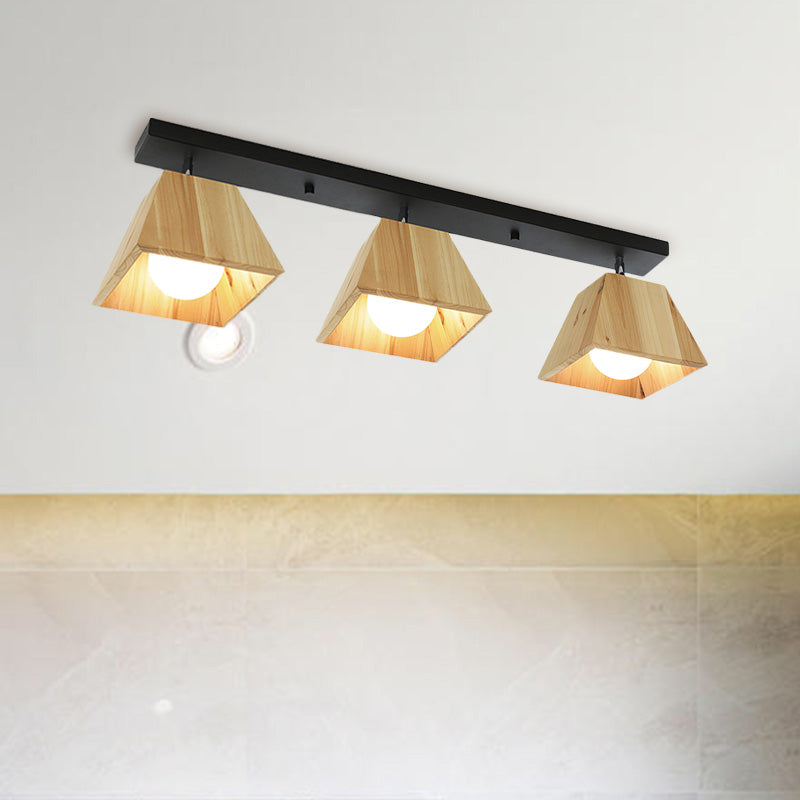 Sleek Wooden Trapezoid Semi Mount Lighting - Modern Style for Bedroom Ceiling (1/2/3 Lights)