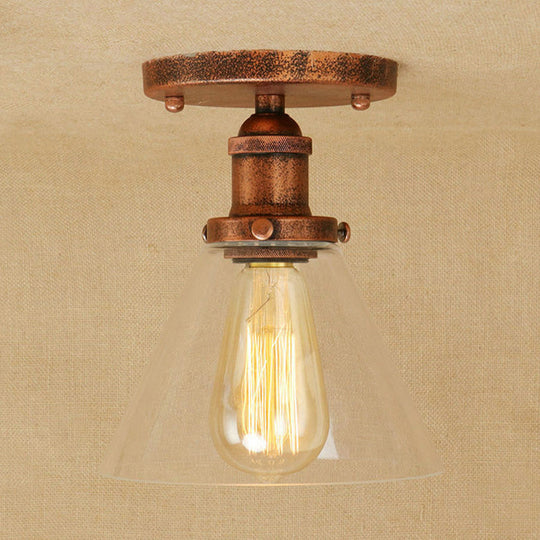 Industrial Clear Glass Semi Flush Mount in Black/Bronze/Copper