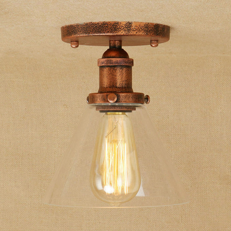 Industrial Clear Glass Semi Flush Mount In Black/Bronze/Copper Rust