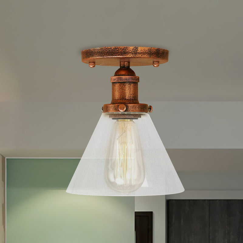 Industrial Clear Glass Semi Flush Mount in Black/Bronze/Copper