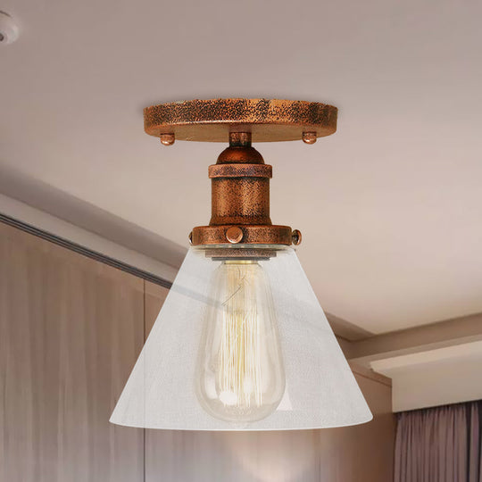 Industrial Clear Glass Semi Flush Mount in Black/Bronze/Copper