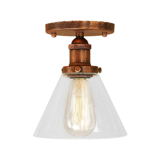 Industrial Clear Glass Semi Flush Mount in Black/Bronze/Copper