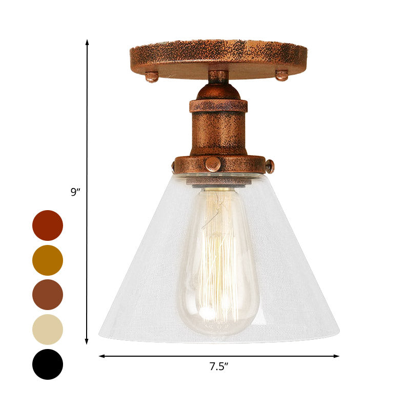 Industrial Clear Glass Semi Flush Mount in Black/Bronze/Copper