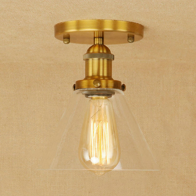 Industrial Clear Glass Semi Flush Mount in Black/Bronze/Copper