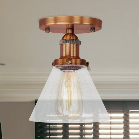 Industrial Clear Glass Semi Flush Mount in Black/Bronze/Copper