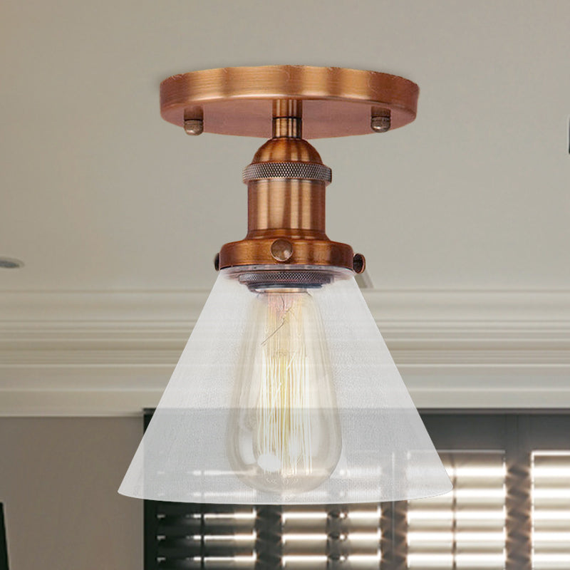 Industrial Clear Glass Semi Flush Mount In Black/Bronze/Copper Copper