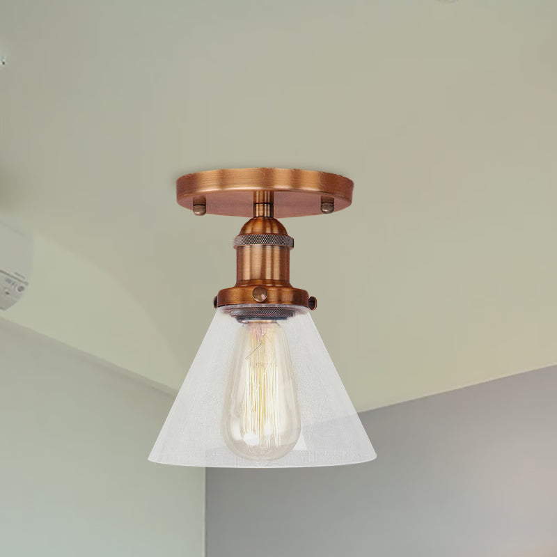 Industrial Clear Glass Semi Flush Mount in Black/Bronze/Copper