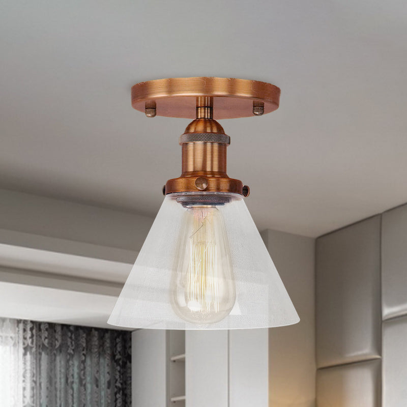 Industrial Clear Glass Semi Flush Mount in Black/Bronze/Copper