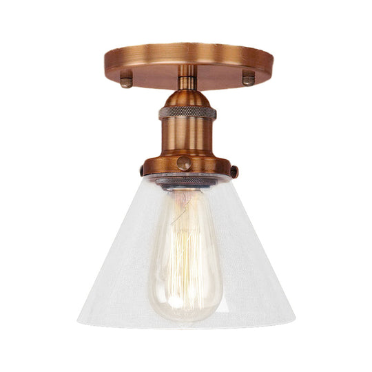 Industrial Clear Glass Semi Flush Mount In Black/Bronze/Copper