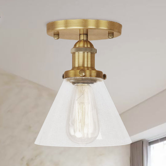 Industrial Clear Glass Semi Flush Mount In Black/Bronze/Copper Brass