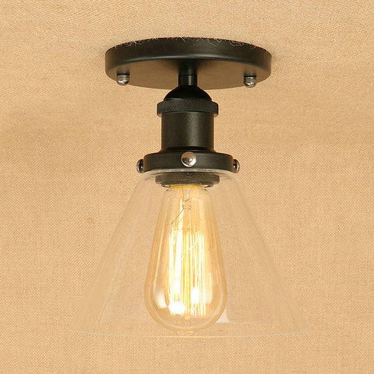 Industrial Clear Glass Semi Flush Mount in Black/Bronze/Copper