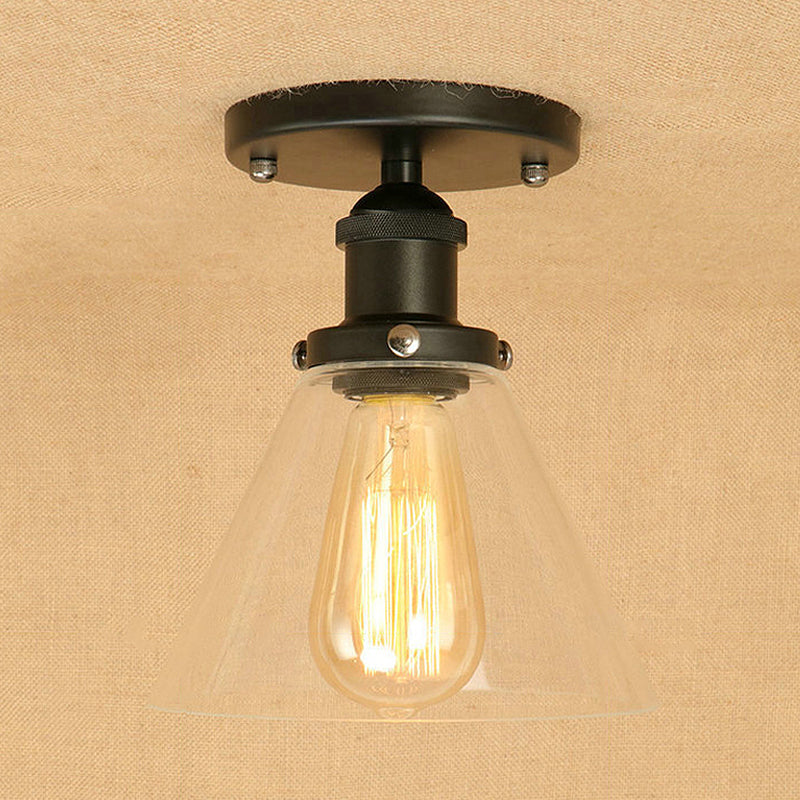 Industrial Clear Glass Semi Flush Mount In Black/Bronze/Copper Black