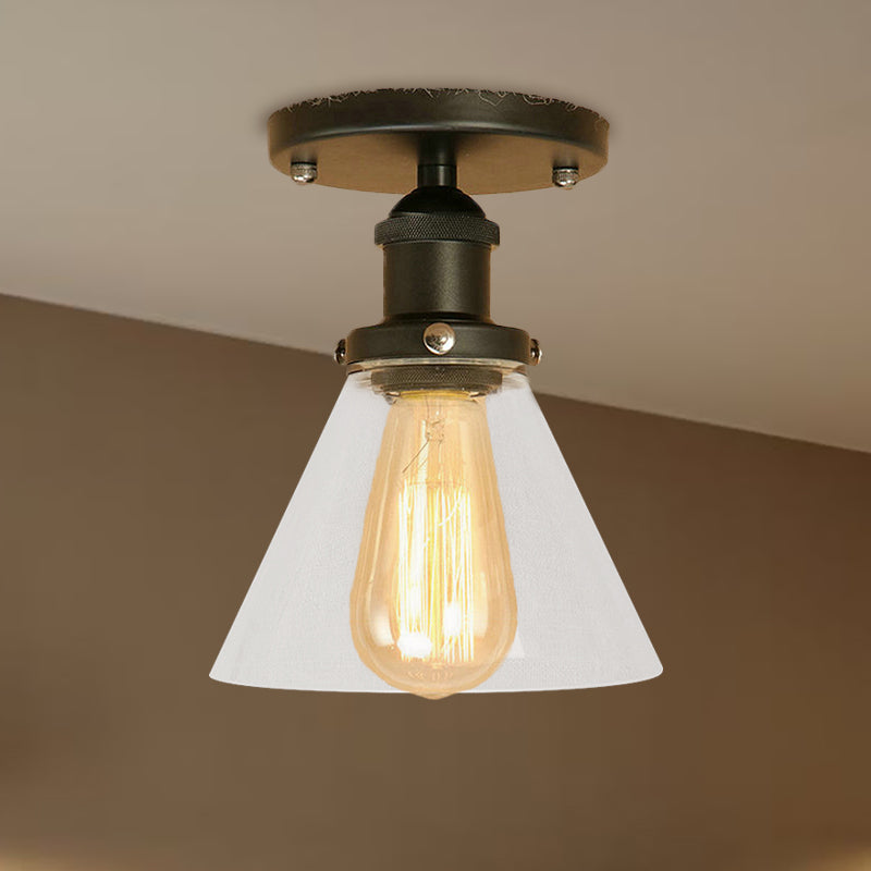 Industrial Clear Glass Semi Flush Mount in Black/Bronze/Copper