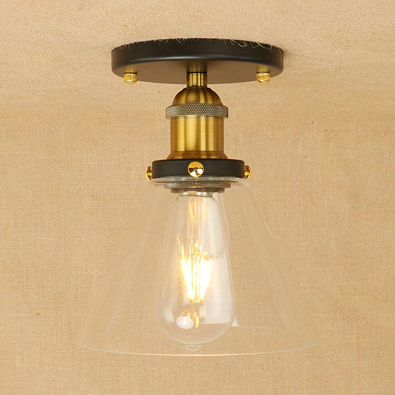 Industrial Clear Glass Semi Flush Mount in Black/Bronze/Copper