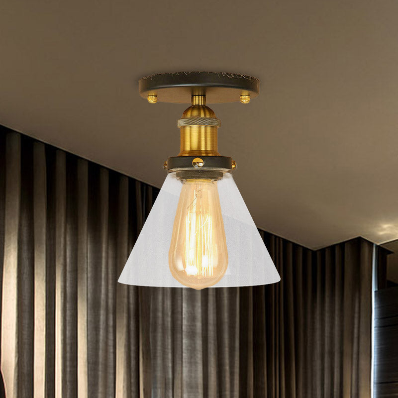 Industrial Clear Glass Semi Flush Mount in Black/Bronze/Copper