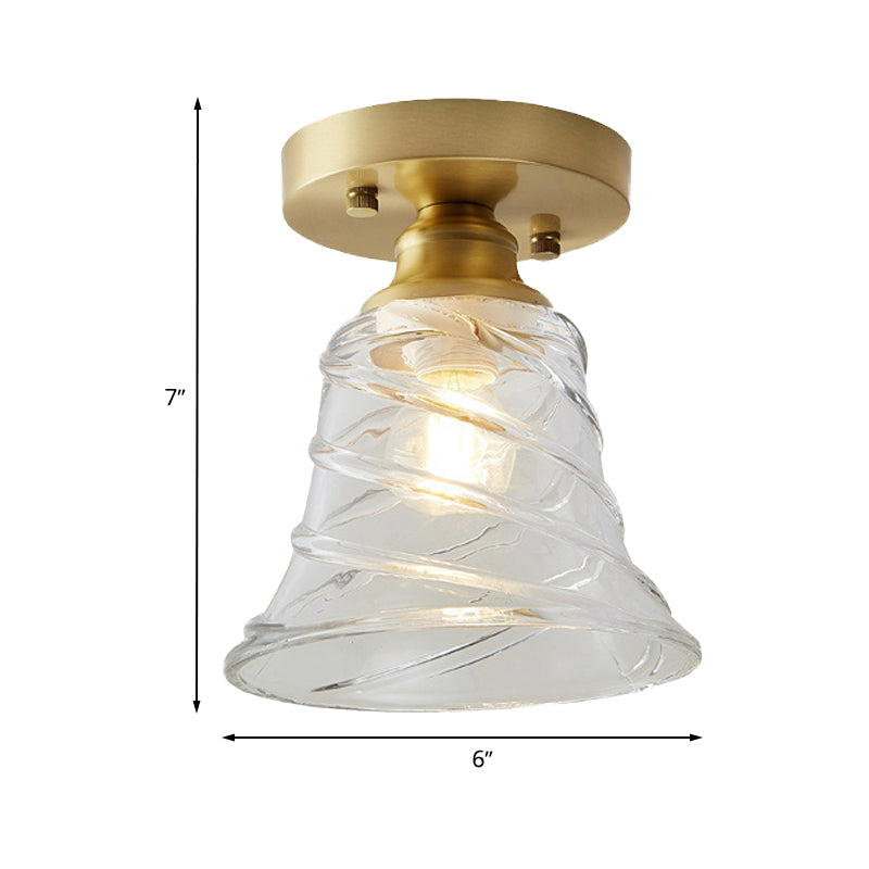 Industrial-Style Cone Glass Ceiling Light - Single Bulb Semi Flush Mount Fixture in Brass with Clear Textured Glass for Living Rooms