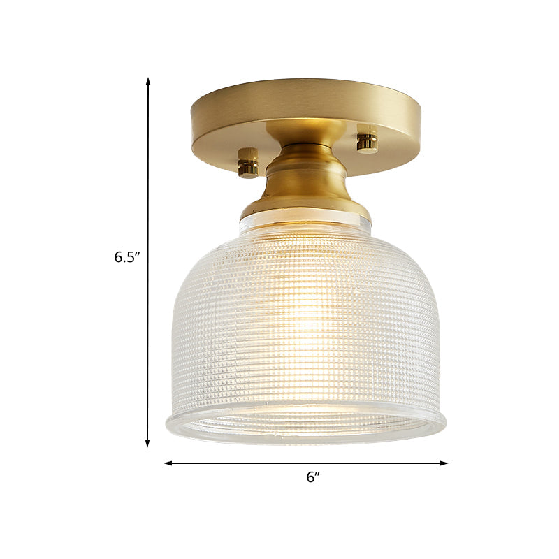 Industrial Brass Semi Flush Light with Prismatic Glass for Living Room