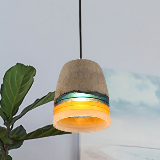 Grey Industrial Bucket Pendant Light - 1 Head Cement and Resin Hanging Ceiling Lamp for Restaurants