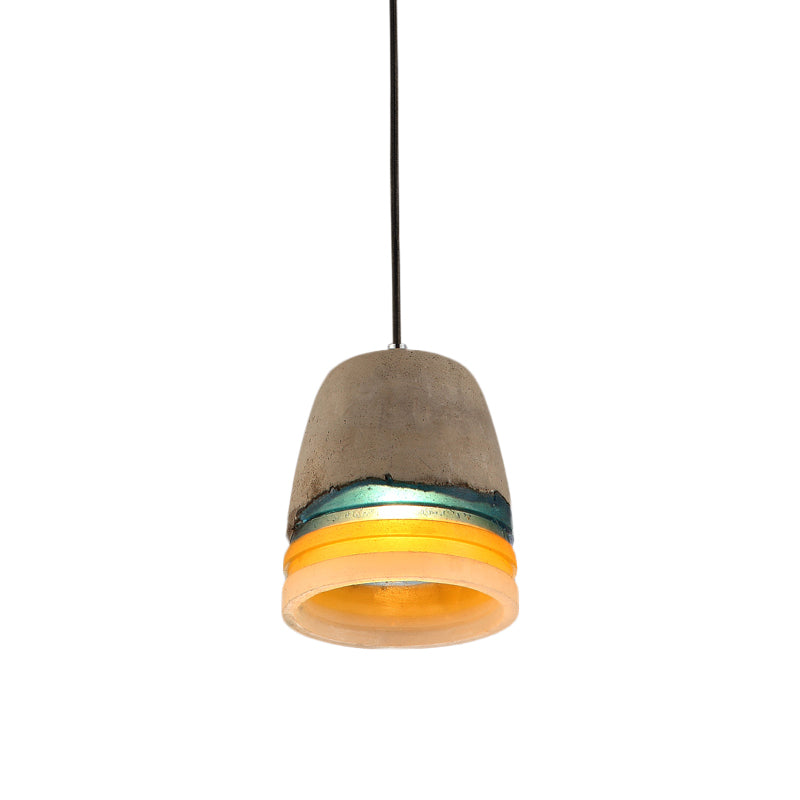 Grey Industrial Bucket Pendant Light - 1 Head Cement and Resin Hanging Ceiling Lamp for Restaurants