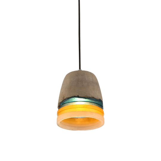 Grey Industrial Bucket Pendant Light - 1 Head Cement and Resin Hanging Ceiling Lamp for Restaurants