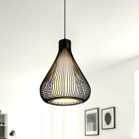 Metallic Black/White Teardrop Cage Ceiling Pendant Light Fixture