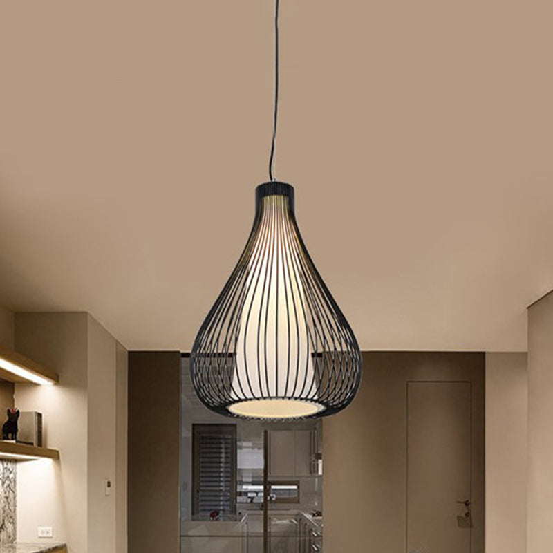 Metallic Black/White Teardrop Cage Ceiling Pendant Light Fixture