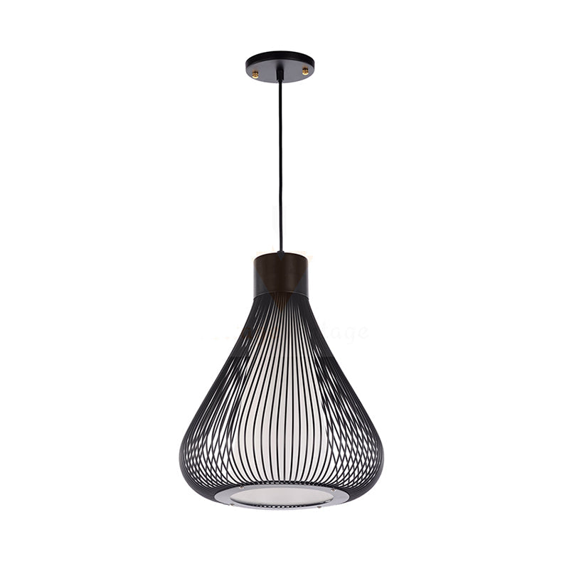 Metallic Black/White Teardrop Cage Ceiling Pendant Light Fixture