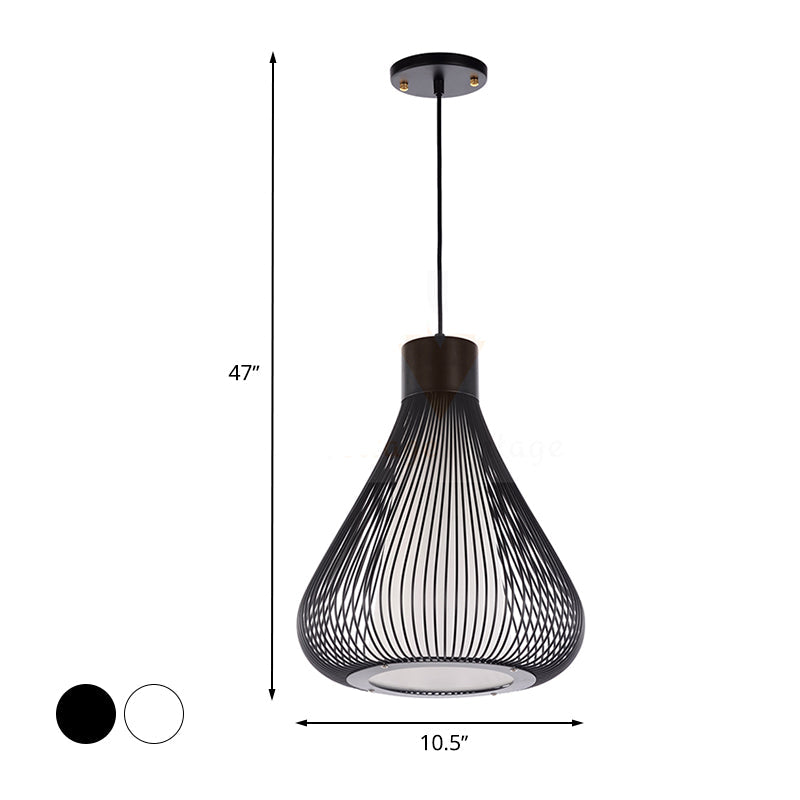 Metallic Black/White Teardrop Cage Ceiling Pendant Light Fixture